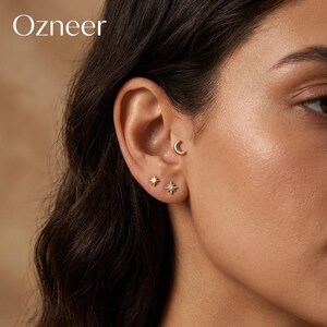 Tiny Celestial Studs Set Gold Moon Star Cartilage Earrings Second Hole Stud Earring Ear Stacking Jewelry Dainty Multiple Piercing Studs