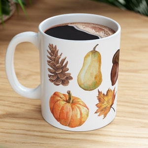 Autumn Woods Coffee Mug, Fall Leaves, Pumpkin