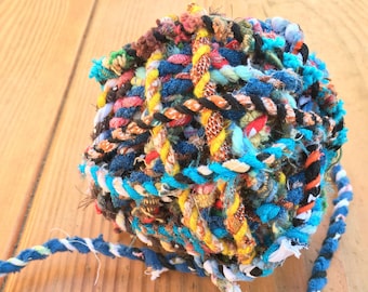 Upcycled Fabric Rag Rope by the yard, Scrap Fabric Twine, Fabric Cord, Repurposed Rope, Macrame Cord Twine, Hand Twisted Upcycled Rope