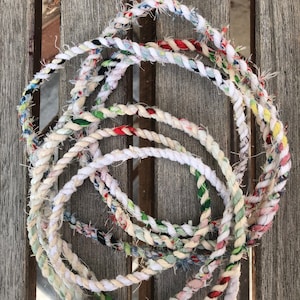 WHITE Upcycled Fabric Rag Rope by the yard, Scrap Fabric Twine, Fabric Cord, Repurposed Rope, Macrame Cord, Hand Twisted Upcycled Rope