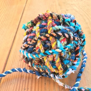 Upcycled Fabric Rag Rope by the yard, Scrap Fabric Twine, Fabric Cord, Repurposed Rope, Macrame Cord Twine, Hand Twisted Upcycled Rope