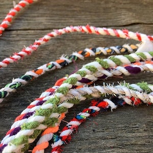 Upcycled Multi Color White Fabric Rag Rope by the yard, Scrap Fabric Twine, Bakers Twine, Repurposed Rope, Cord, Hand Twisted Upcycled Rope