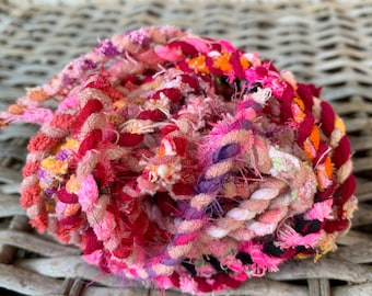 PINK Upcycled Fabric Rag Rope by the yard, Scrap Fabric Twine, Fabric Cord, Repurposed Rope, Macrame Cord, Hand Twisted Upcycled Rope