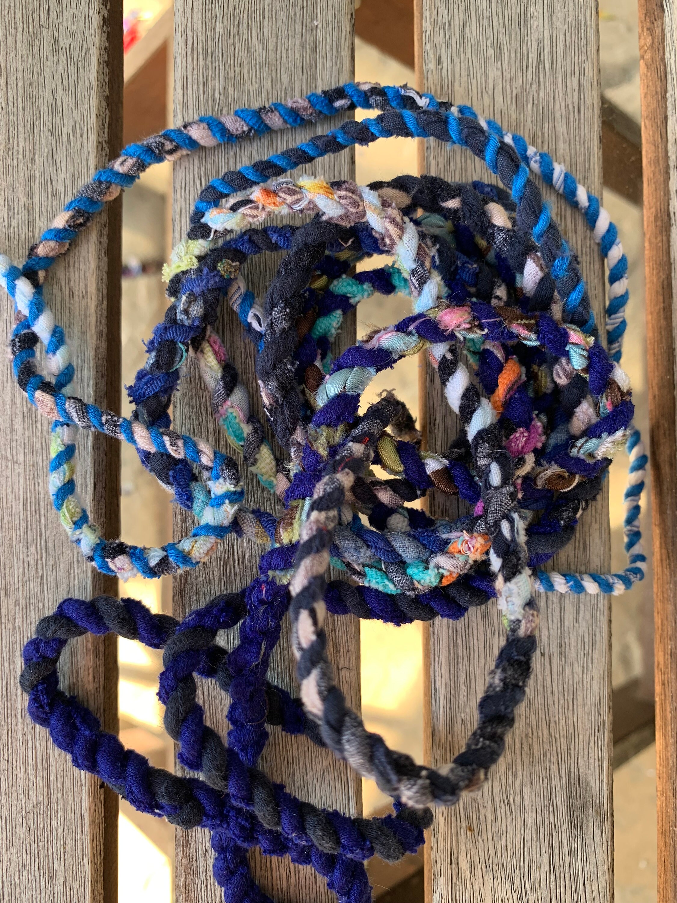 Rag Ropes BLUE Upcycled Fabric Rag Rope, Scrap Fabric Rope, Fabric Cord ...