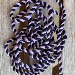 Navy and Lavender fabric rag rope, upcycled cord, repurposed fabric string, fabric twine, hand spun rope