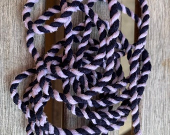 Navy and Lavender fabric rag rope, upcycled cord, repurposed fabric string, fabric twine, hand spun rope