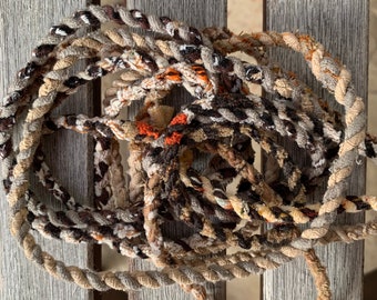 BROWN Upcycled Fabric Rag Rope by the yard, Scrap Fabric Twine, Fabric Cord, Repurposed Rope, Macrame Cord Twine, Hand Twisted Upcycled Rope