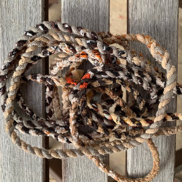 BROWN Upcycled Fabric Rag Rope by the yard, Scrap Fabric Twine, Fabric Cord, Repurposed Rope, Macrame Cord Twine, Hand Twisted Upcycled Rope