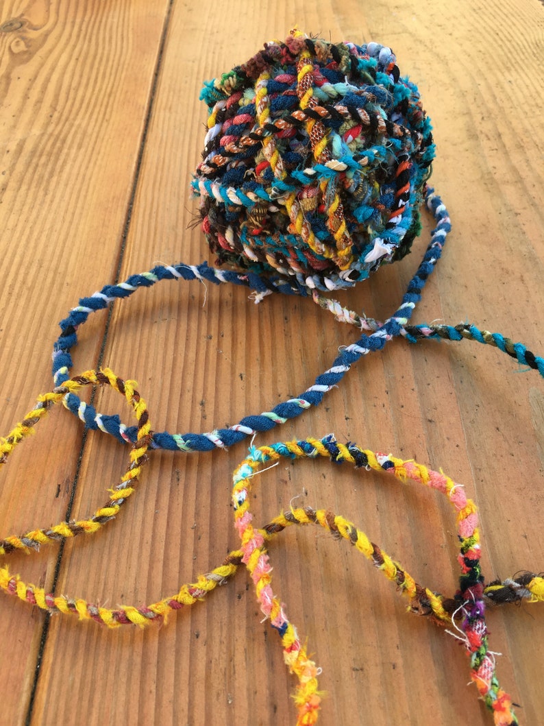 Upcycled Fabric Rag Rope by the yard, Scrap Fabric Twine, Fabric Cord, Repurposed Rope, Macrame Cord Twine, Hand Twisted Upcycled Rope image 3