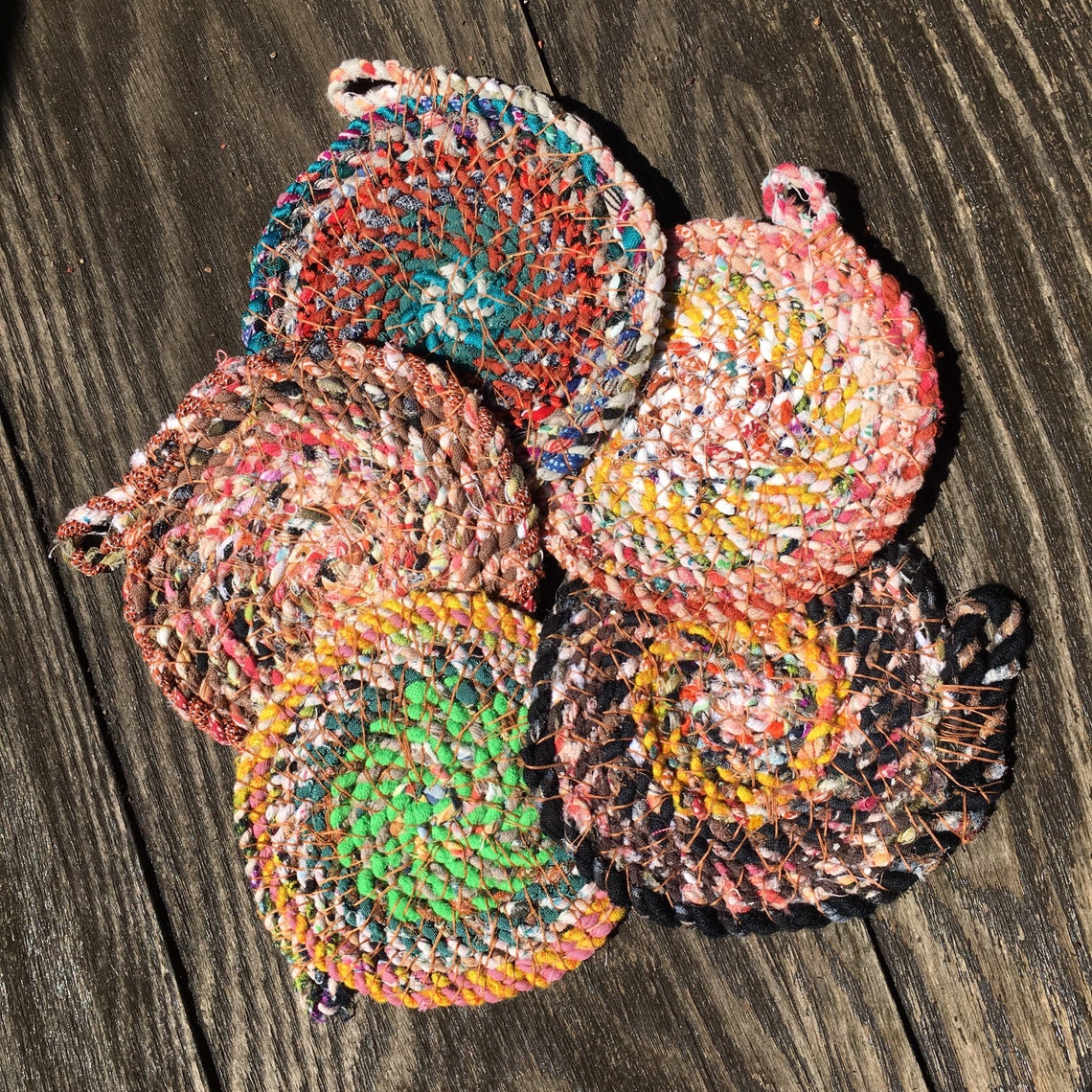Upcycled Fabric Hand Braided Coaster 09