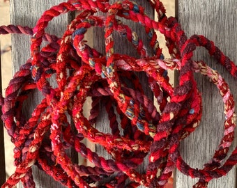 RED Upcycled Fabric Rag Rope by the yard, Scrap Fabric Twine, Fabric Cord, Repurposed Rope, Macrame Cord, Hand Twisted Upcycled Rope