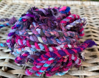 PURPLE Upcycled Fabric Rag Rope by the yard, Scrap Fabric Twine, Fabric Cord, Repurposed Rope, Macrame Cord, Hand Twisted Upcycled Rope