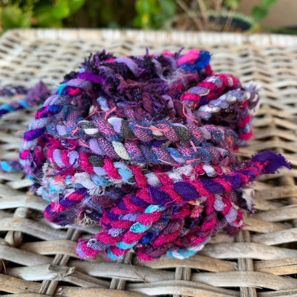 PURPLE Upcycled Fabric Rag Rope by the yard, Scrap Fabric Twine, Fabric Cord, Repurposed Rope, Macrame Cord, Hand Twisted Upcycled Rope