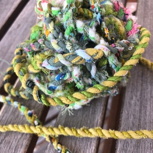 GREEN Upcycled Fabric Rag Rope by the yard, Scrap Fabric Twine, Fabric Cord, Repurposed Rope, Macrame Cord Twine, Hand Twisted Upcycled Rope image 3