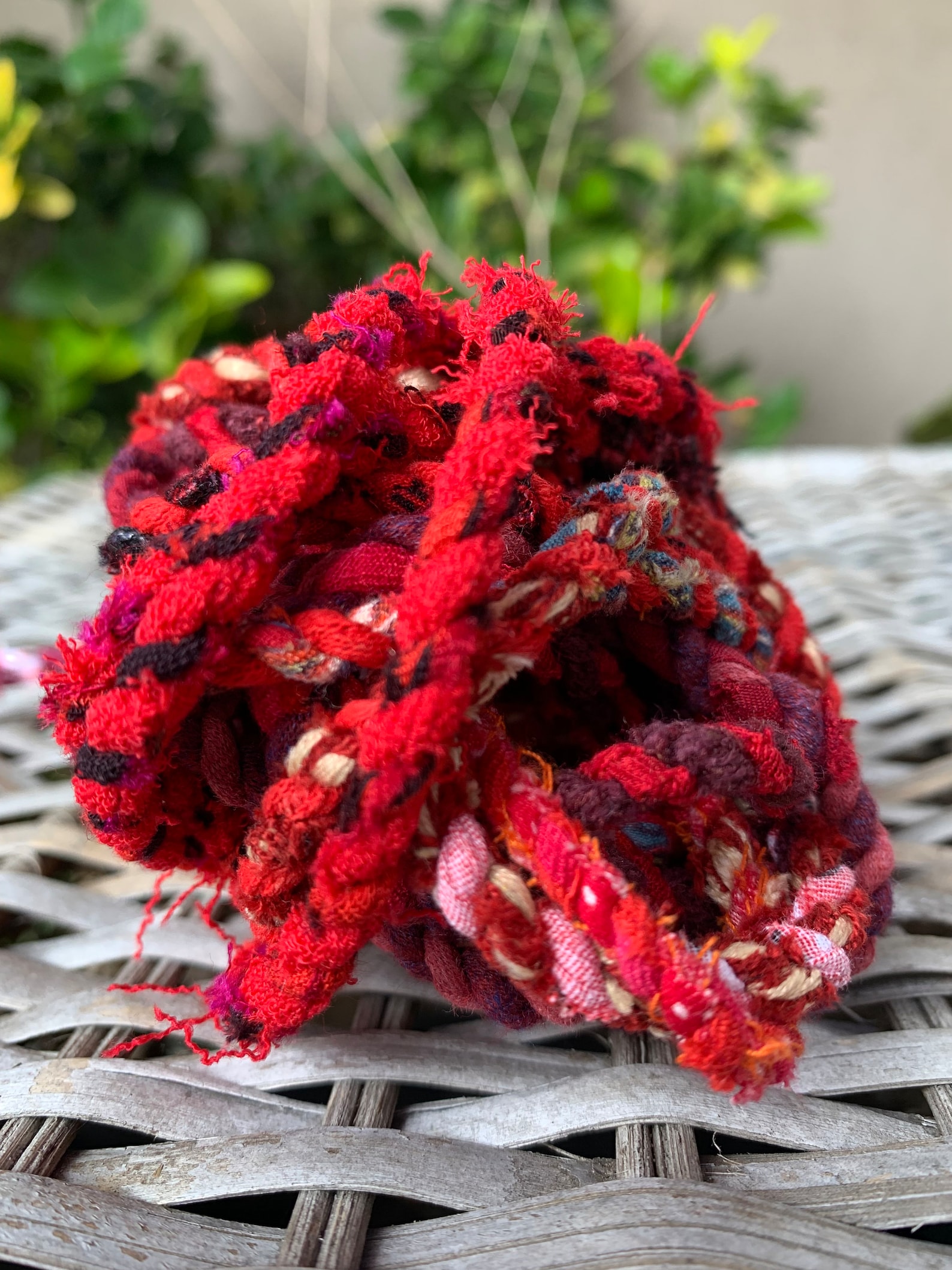 RED Upcycled Fabric Rag Rope by the Yard, Scrap Fabric Twine, Fabric ...
