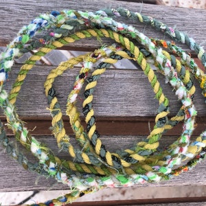 GREEN Upcycled Fabric Rag Rope by the yard, Scrap Fabric Twine, Fabric Cord, Repurposed Rope, Macrame Cord Twine, Hand Twisted Upcycled Rope image 1