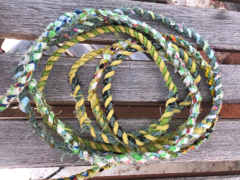 GREEN Upcycled Fabric Rag Rope by the yard, Scrap Fabric Twine, Fabric Cord, Repurposed Rope, Macrame Cord Twine, Hand Twisted Upcycled Rope image 1