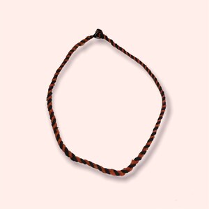 Upcycled Rag Rope Orange and Black Necklace, repurposed jewelry, hand twisted rope chain