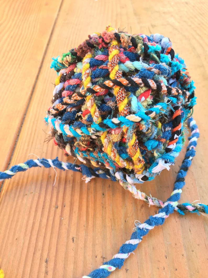 Upcycled Fabric Rag Rope by the yard, Scrap Fabric Twine, Fabric Cord, Repurposed Rope, Macrame Cord Twine, Hand Twisted Upcycled Rope image 2