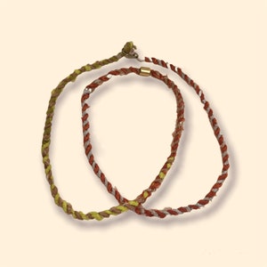 Upcycled Rag Rope Orange Necklace, repurposed jewelry, hand twisted rope chain