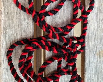 Black and Red fabric rag rope, upcycled cord, repurposed fabric string, fabric twine, hand spun rope