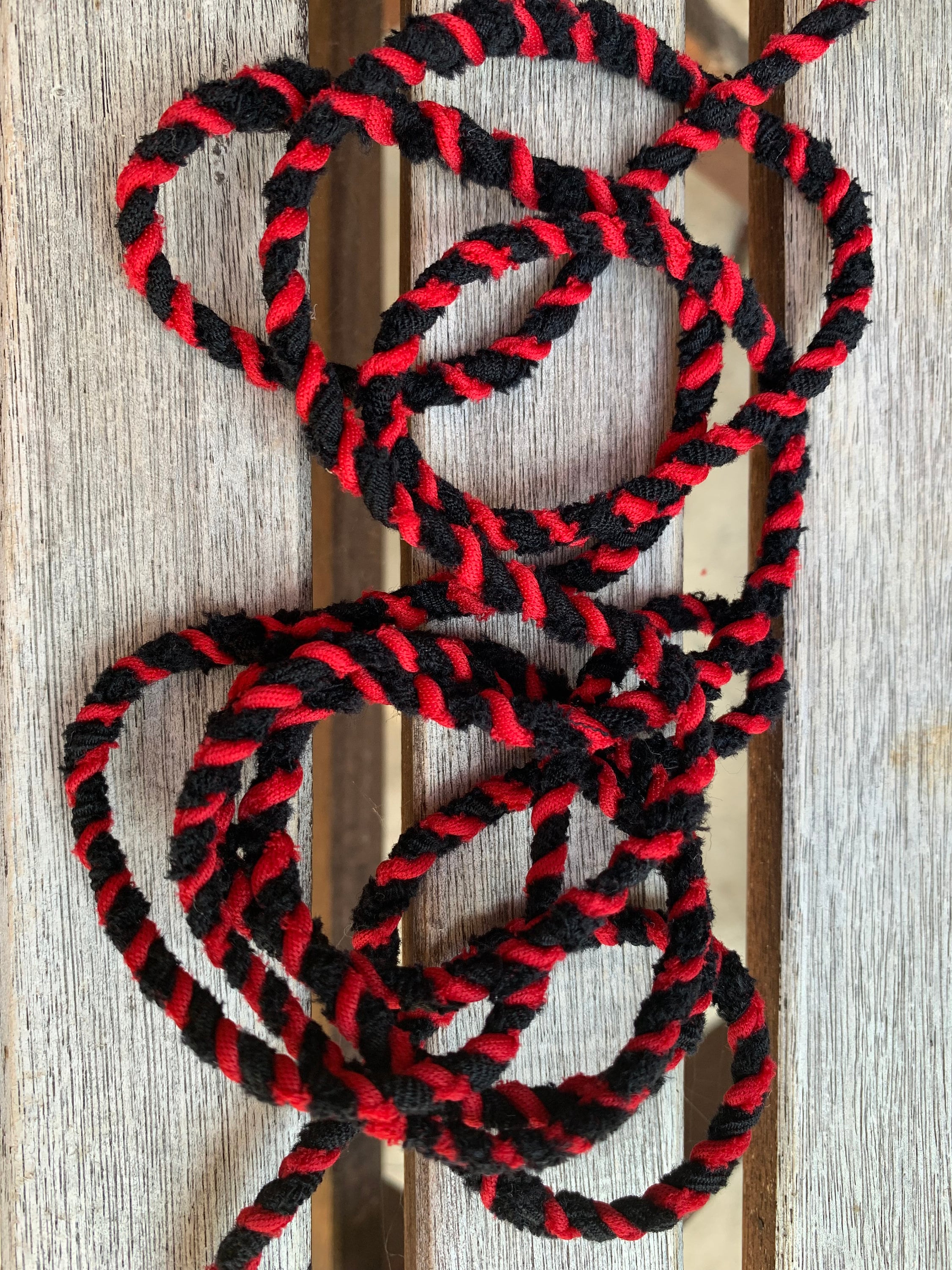 Rag Ropes Black and Red Fabric Rag Rope, Upcycled Cord, Repurposed Fabric String ...