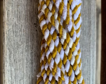 Mustard and White fabric rag rope, upcycled cord, repurposed fabric string, fabric twine, hand spun rope