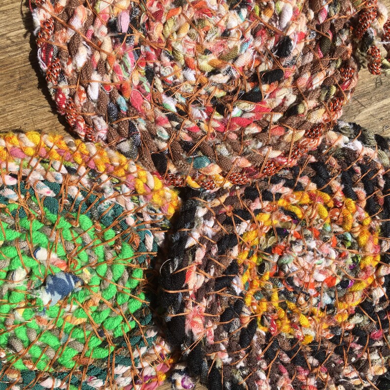Upcycled Fabric Hand Braided Coaster 55 main image 1