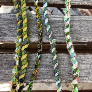 GREEN Upcycled Fabric Rag Rope by the yard, Scrap Fabric Twine, Fabric Cord, Repurposed Rope, Macrame Cord Twine, Hand Twisted Upcycled Rope image 2