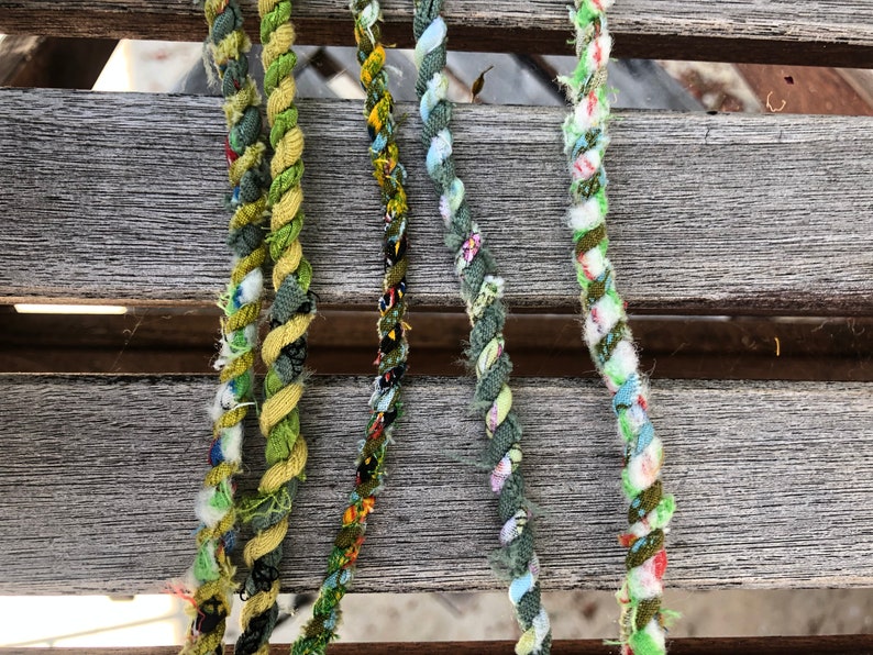 GREEN Upcycled Fabric Rag Rope by the yard, Scrap Fabric Twine, Fabric Cord, Repurposed Rope, Macrame Cord Twine, Hand Twisted Upcycled Rope image 2