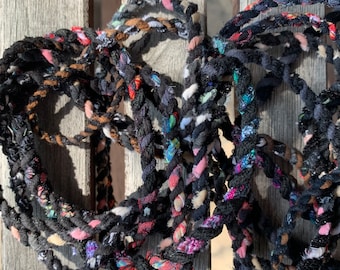 BLACK Upcycled Fabric Rag Rope by the yard, Scrap Fabric Twine, Fabric Cord, Repurposed Rope, Macrame Cord, Hand Twisted Upcycled Rope