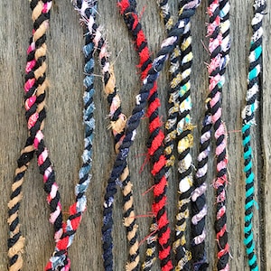Upcycled Multi Color Black Fabric Rag Rope by the yard, Scrap Fabric Twine, Bakers Twine, Repurposed Rope, Cord, Hand Twisted Upcycled Rope