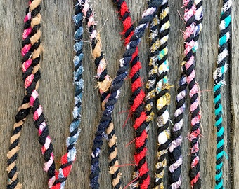 Upcycled Multi Color Black Fabric Rag Rope by the yard, Scrap Fabric Twine, Bakers Twine, Repurposed Rope, Cord, Hand Twisted Upcycled Rope