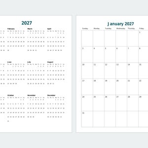 2027 Monthly Planner Printable, Portrait Month per Page, Year at a Glance, Letter and A4 image 2
