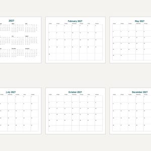 2027 Printable Calendar, Year at a Glance, Monthly Pages (PDF) image 8