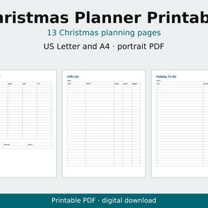 Planejador de Natal para Imprimir, Orçamento de Fim de Ano, Lista de Presentes, Cardápio, Cartões (PDF) imagem 1