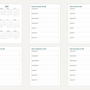Digital planerare 2027, hyperlänkad PDF, daterade vecko- och månadssidor, startar på söndag eller måndag bild 8