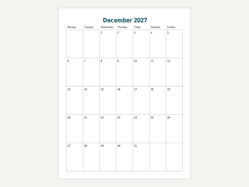 2027 Monthly Planner Printable, Portrait Month per Page, Year at a Glance, Letter and A4 image 7