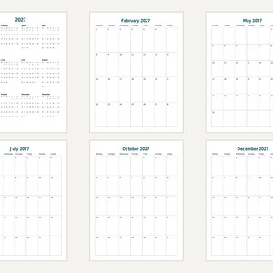 2027 Monthly Planner Printable, Portrait Month per Page, Year at a Glance, Letter and A4 image 8