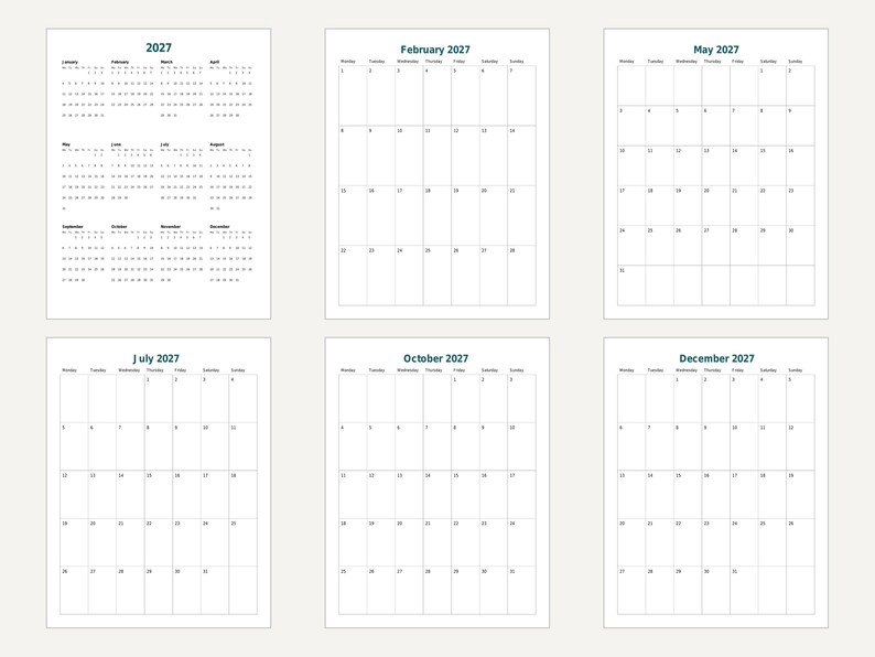 2027 Monthly Planner Printable, Portrait Month per Page, Year at a Glance, Letter and A4 image 8