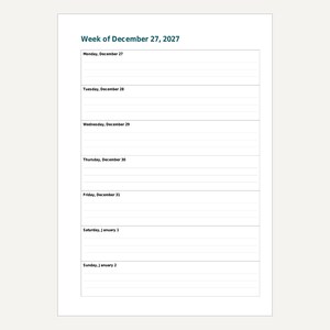 2027 B6 Planner Inserts Printable, Dated Week per Page, Monthly Pages, Year at a Glance image 7