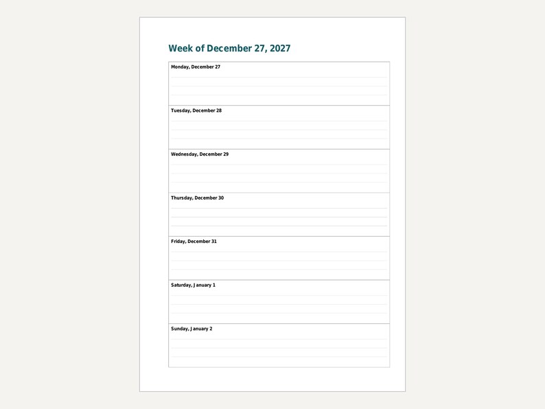 2027 B6 Planner Inserts Printable, Dated Week per Page, Monthly Pages, Year at a Glance image 7