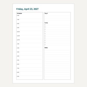 Planificador diario imprimible 2027, página por día con fecha, páginas mensuales, formato carta y A4 (PDF). imagen 5