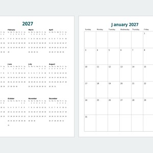 Agenda hebdomadaire 2027 à imprimer, vue d'ensemble de l'année, calendrier mensuel (PDF) image 3