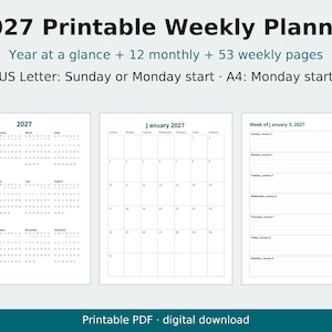 Agenda hebdomadaire 2027 à imprimer, vue d'ensemble de l'année, calendrier mensuel (PDF) image 1