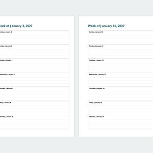2027 B6 Planner Inserts Printable, Dated Week per Page, Monthly Pages, Year at a Glance image 2