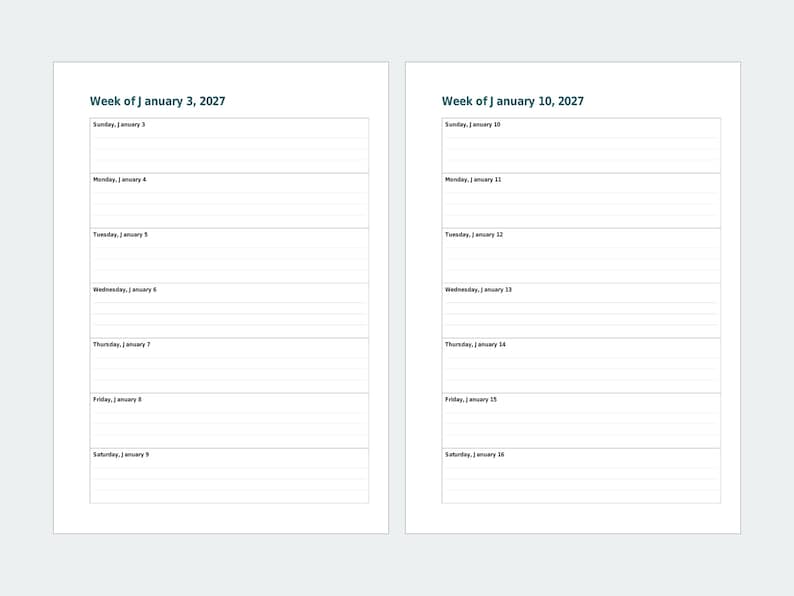 2027 B6 Planner Inserts Printable, Dated Week per Page, Monthly Pages, Year at a Glance image 2