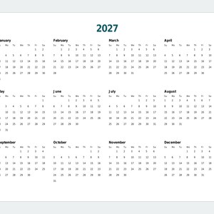 2027 Printable Calendar, Year at a Glance, Monthly Pages (PDF) image 2