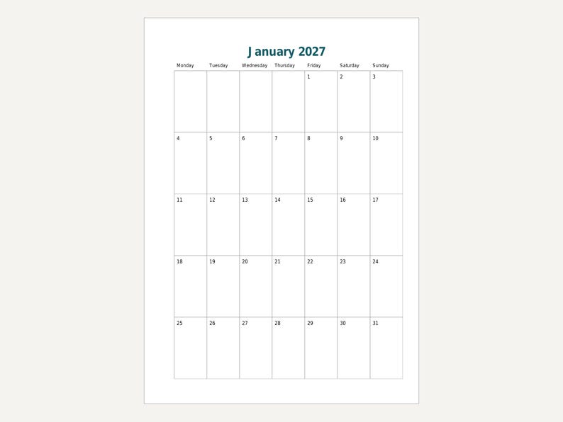 2027 B6 Planner Inserts Printable, Dated Week per Page, Monthly Pages, Year at a Glance image 4