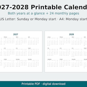 2027-2028年版印刷可能カレンダー、年間カレンダー、24ヶ月分（PDF） 画像 1